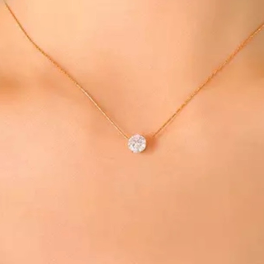 Brand New w/tags 2 Carat Solitaire Diamond 18K Gold Plated Necklace
